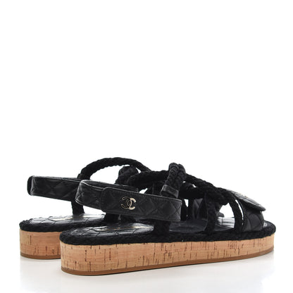 Chanel Cord Lambskin Quilted Logo Sandals 38 Black 4 of 8