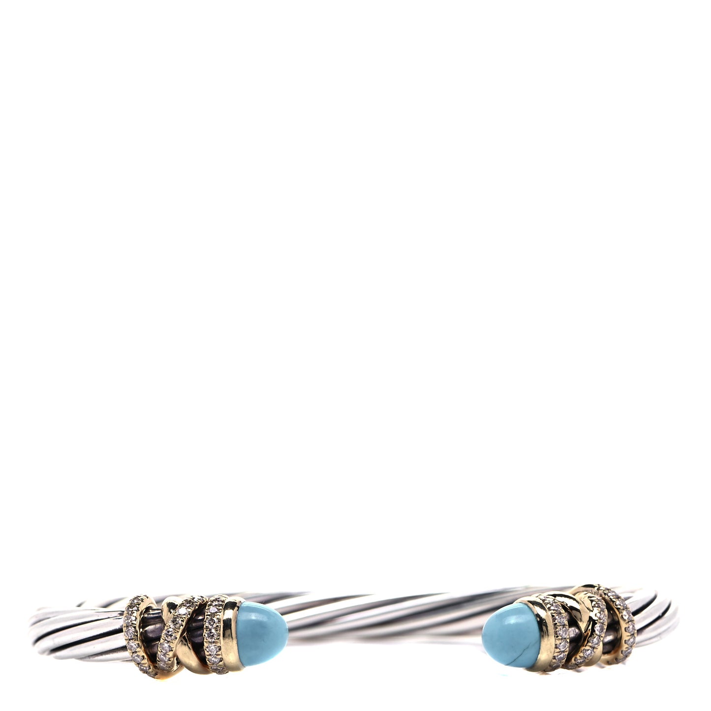 Sterling Silver 18K Yellow Gold Diamond Turquoise 6mm Helena Cuff Bracelet