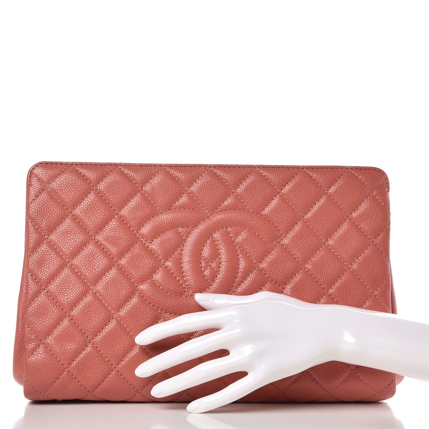 Caviar Quilted CC Large Clutch Coral