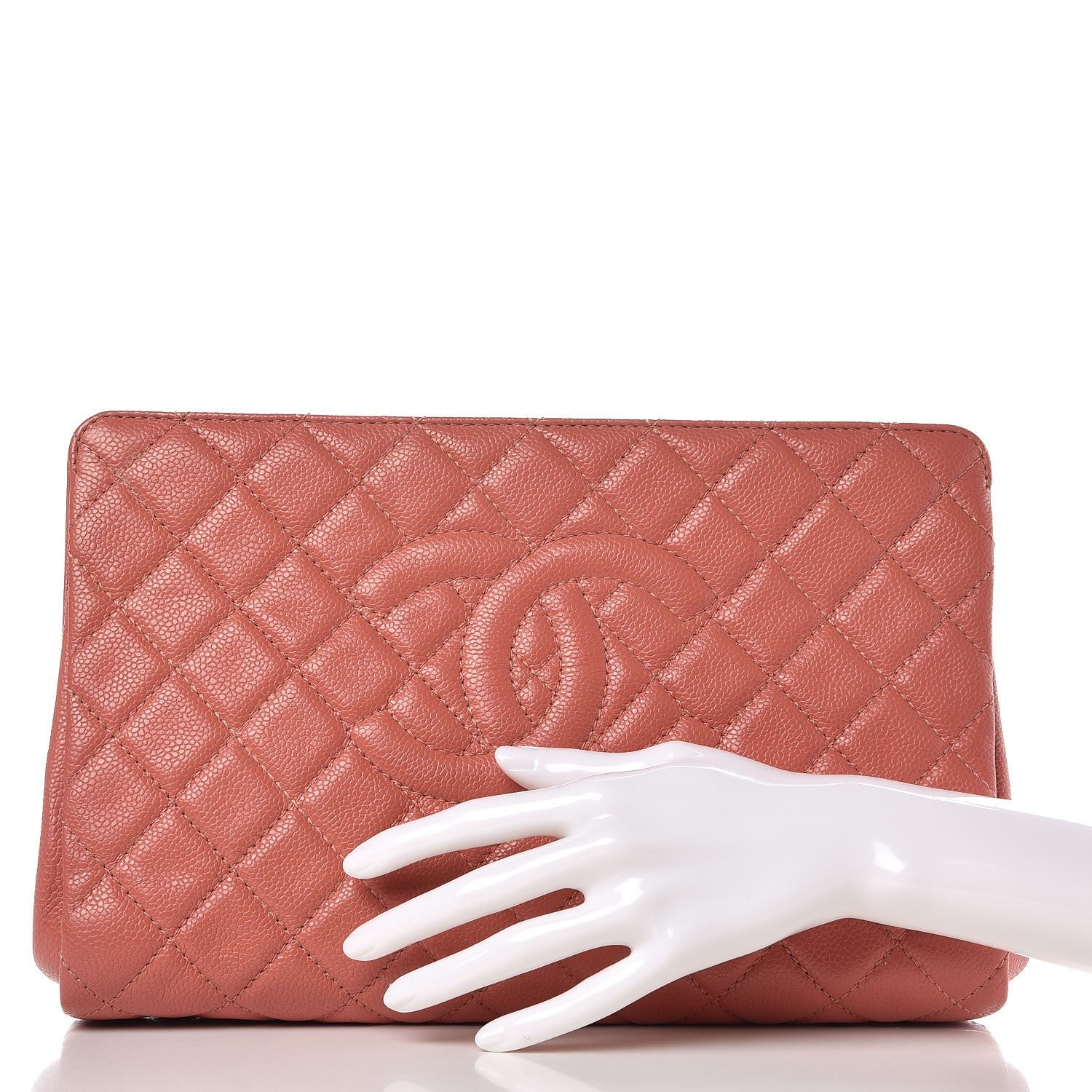 Chanel Caviar Quilted CC Large Clutch Coral 2 of 9