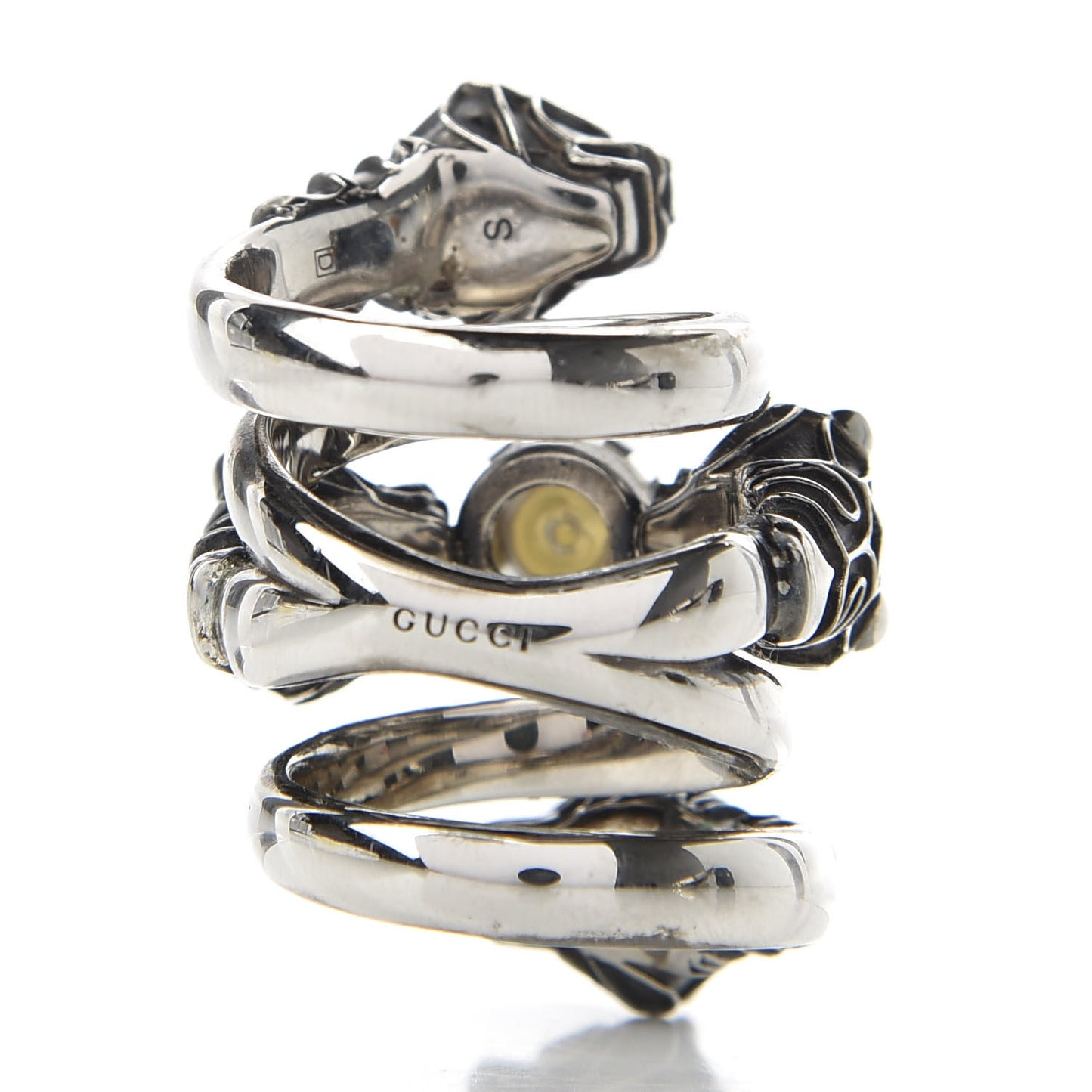 Pearl Tiger Heads Double Wrap Ring 6.5 Silver