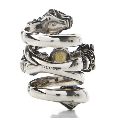 Gucci Pearl Tiger Heads Double Wrap Ring 6.5 Silver 3 of 4