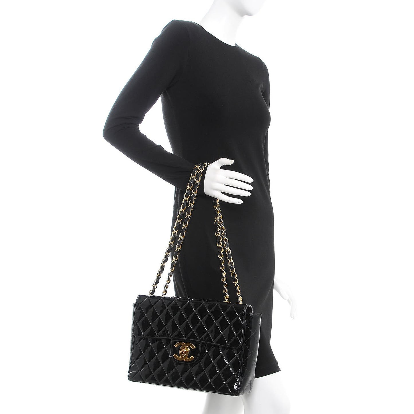Patent Quilted XL Flap Bag Black