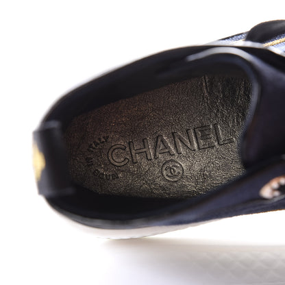 Chanel Fabric Lambskin Lace Up Cap Toe Sneakers 40 Navy Black 8 of 9