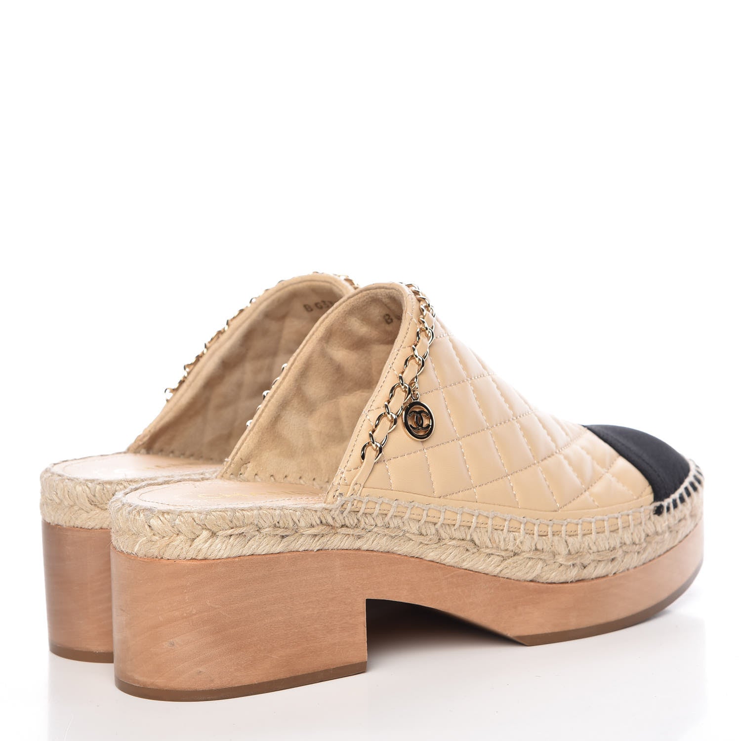 Chanel Lambskin Grosgrain Quilted CC Chain Espadrille Mules 41 Beige Black 4 of 8