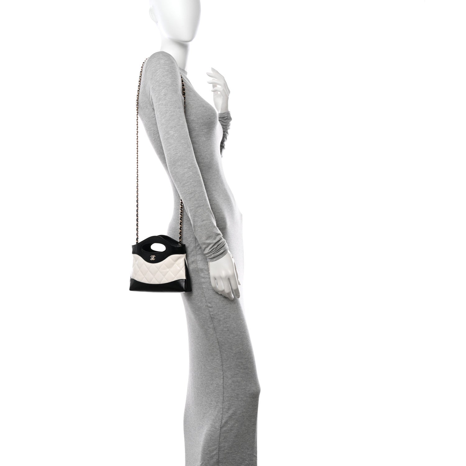 Chanel Shiny Crumpled Calfskin Quilted Nano 31 Shopping Bag White Black 2 of 10