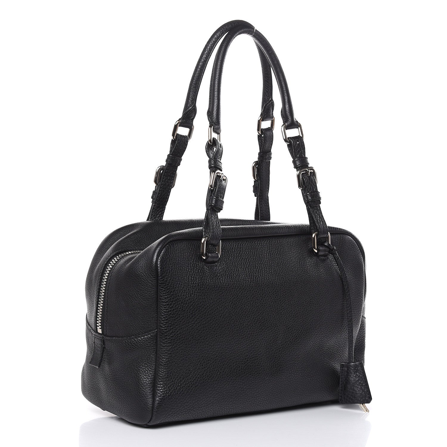 Prada Vitello Daino Embossed Logo Bowler Black 3 of 15