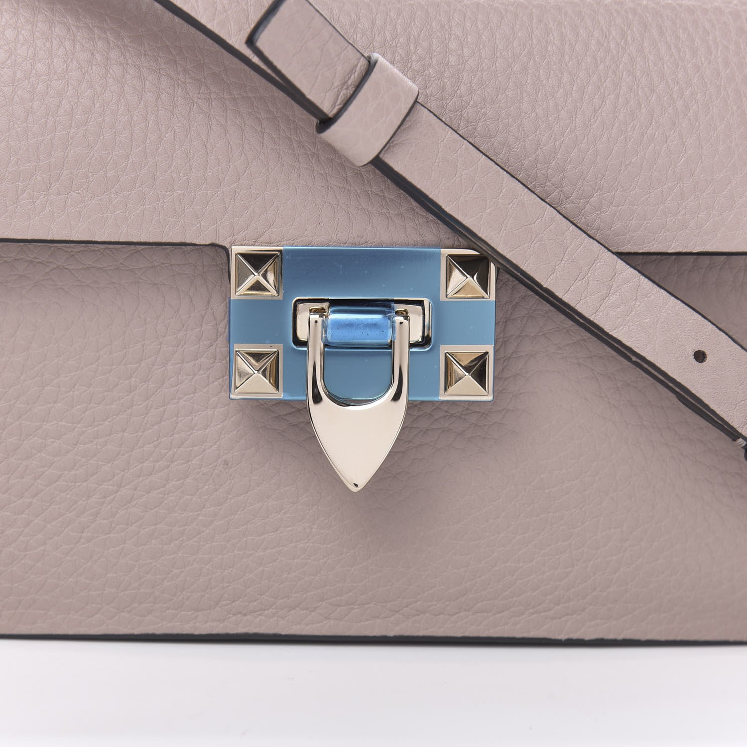 Valentino Garavani Pebbled Calfskin Small Rockstud Overlay Flap Shoulder Bag Poudre 9 of 9