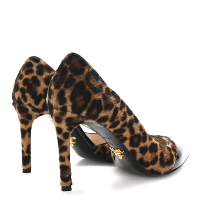 Prada Patent Pony Hair Leopard Print D'Orsay Pumps 35 Black 5 of 8