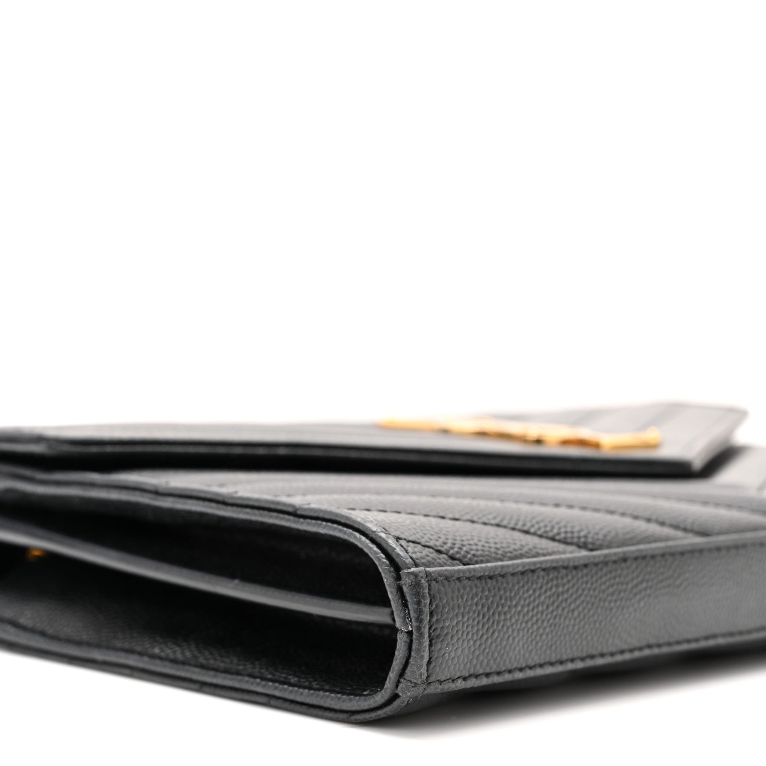Saint Laurent Grain De Poudre Matelasse Chevron Monogram Chain Wallet Black 9 of 10