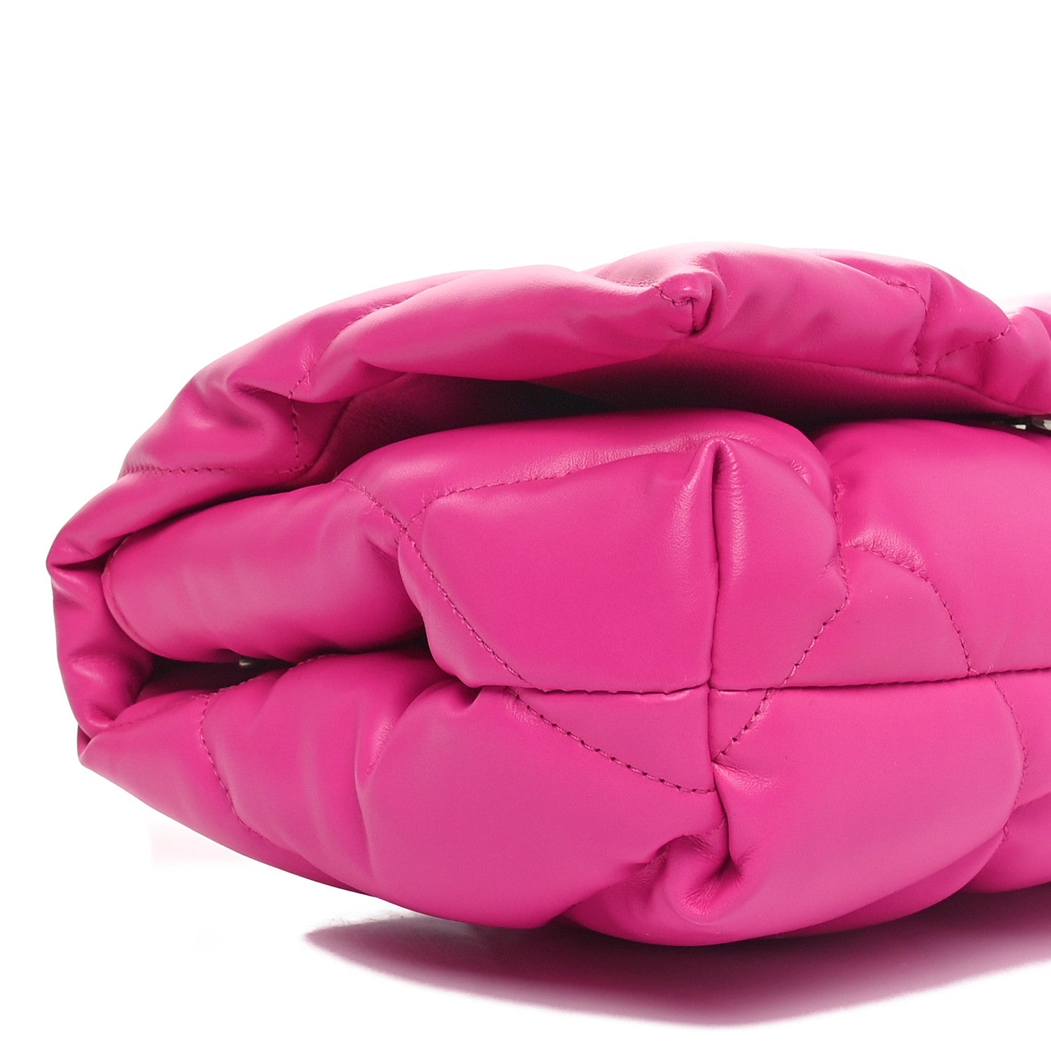 Balenciaga Nappa Calfskin Quilted Touch B Puffy Clutch Fuchsia 9 of 10
