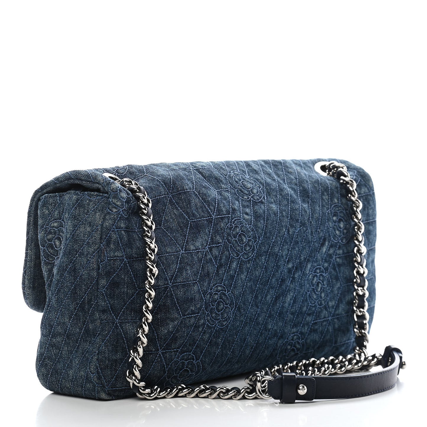 Denim Camellia Embroidered Flap Dark Blue