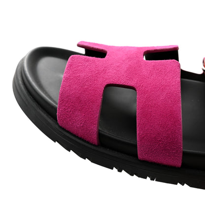 Hermes Suede Goatskin Womens Chypre Sandals 40.5 Rose Chapas Orange Synthetique 10 of 10