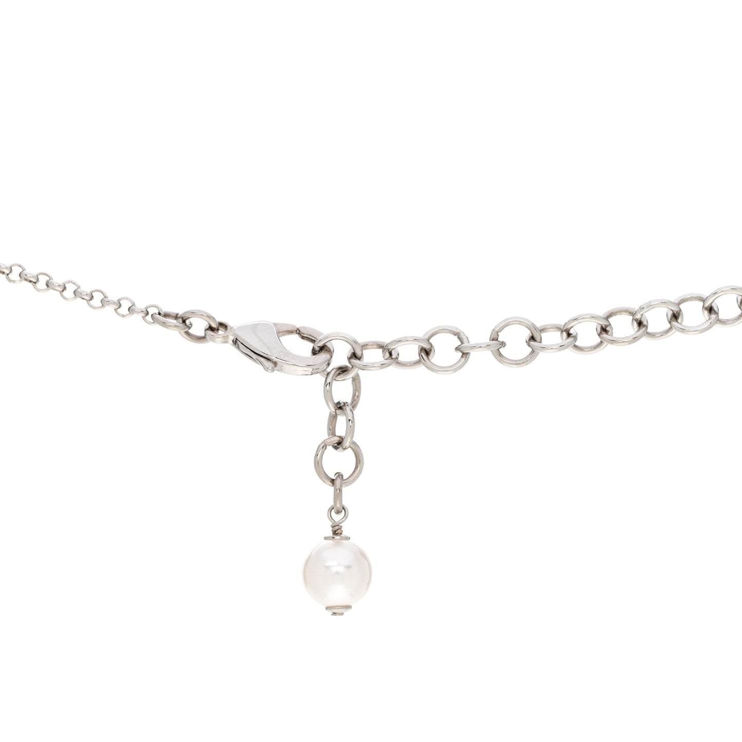 Pearl Crystal CC Necklace Silver