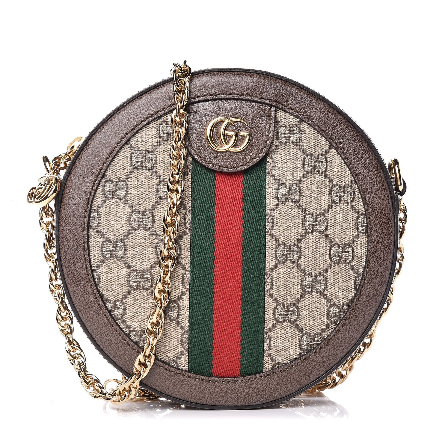 GG Supreme Monogram Web Mini Ophidia Round Shoulder Bag Brown