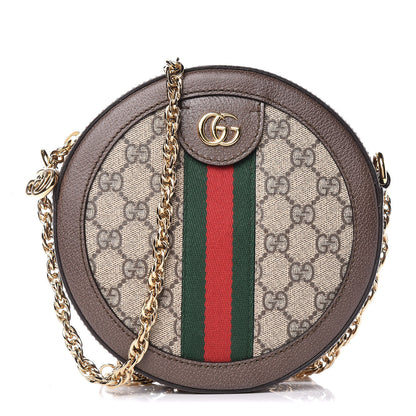 Gucci GG Supreme Monogram Web Mini Ophidia Round Shoulder Bag Brown 1 of 7