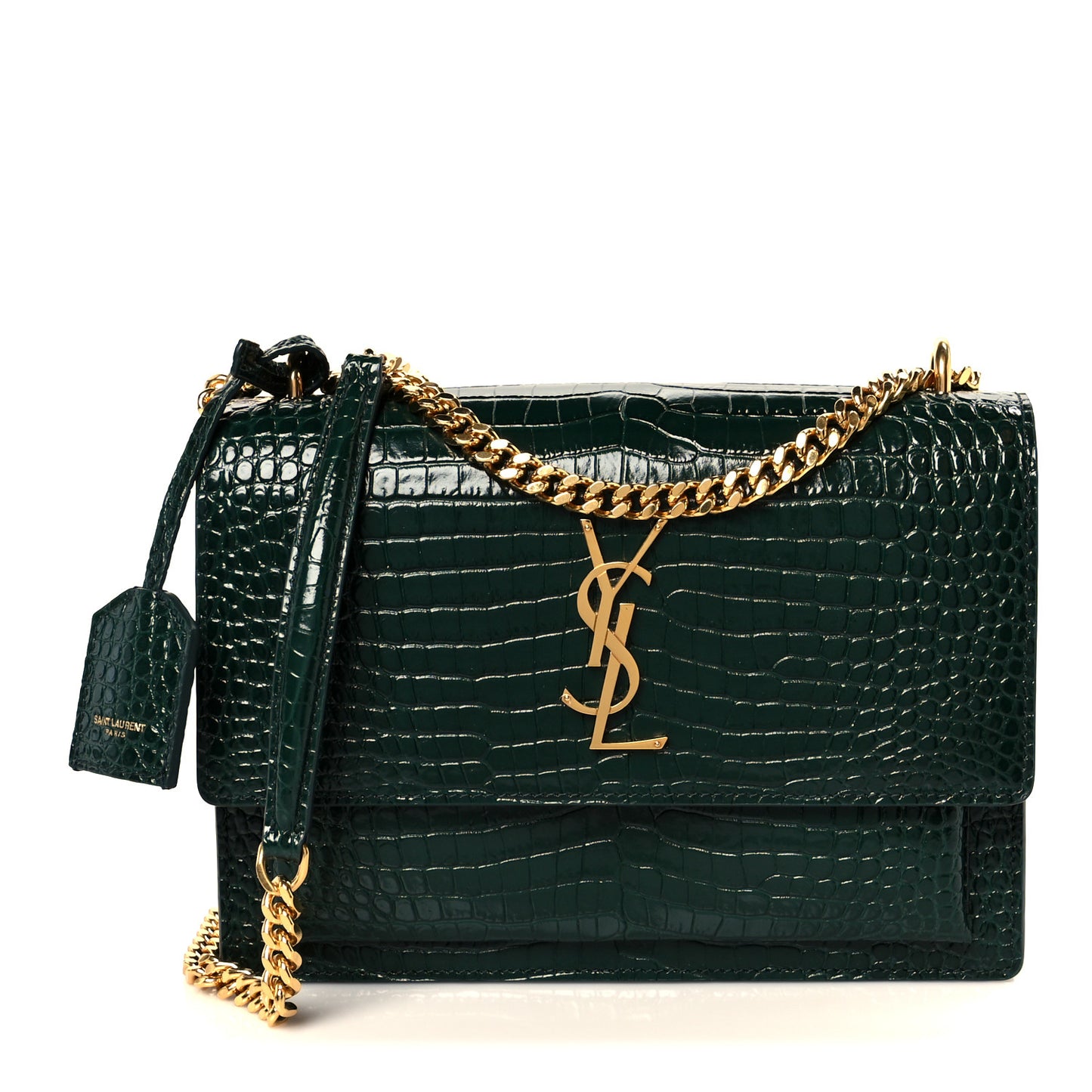 Calfskin Crocodile Embossed Medium Monogram Sunset Dark Green