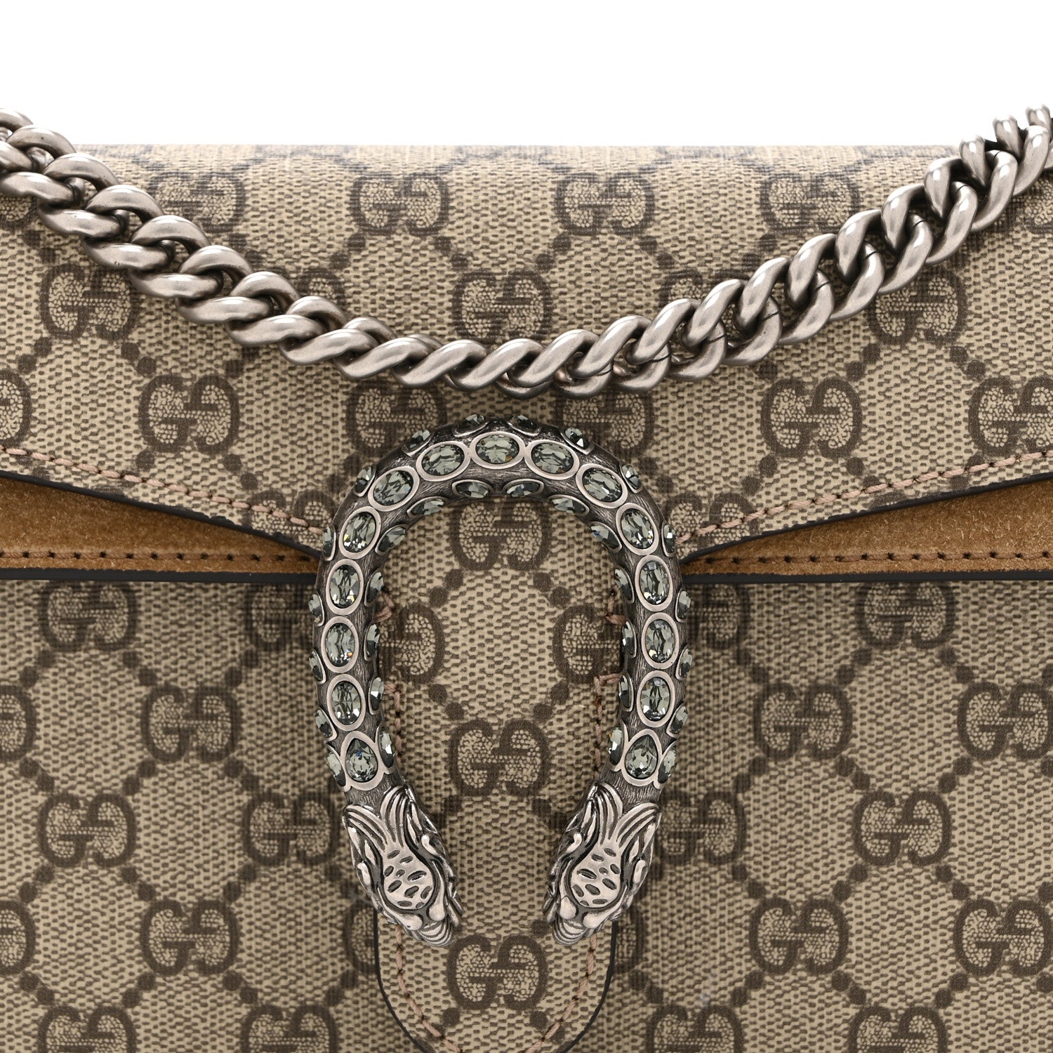 Gucci GG Supreme Monogram Suede Crystal Small Dionysus Shoulder Bag Beige Ebony Taupe 9 of 11