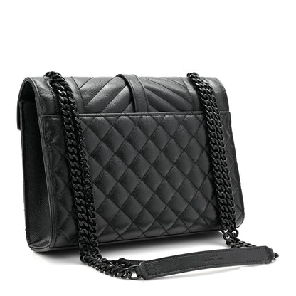 Saint Laurent Grain De Poudre Textured Mixed Matelasse Triquilt Medium Monogram Monochrome Satchel Black 3 of 11