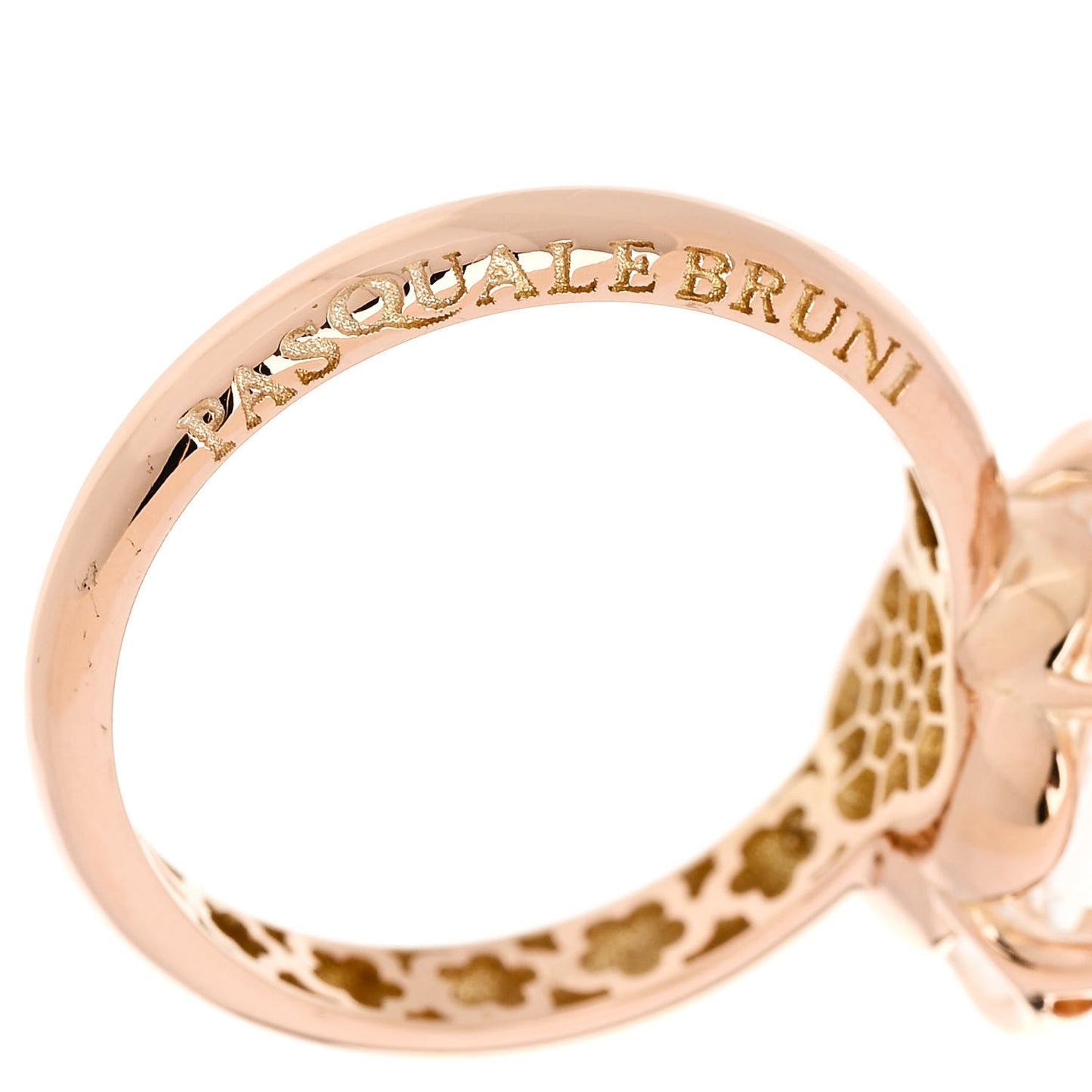 18K Rose Gold Diamond Rock Crystal Bon Ton Ring 55 7.25