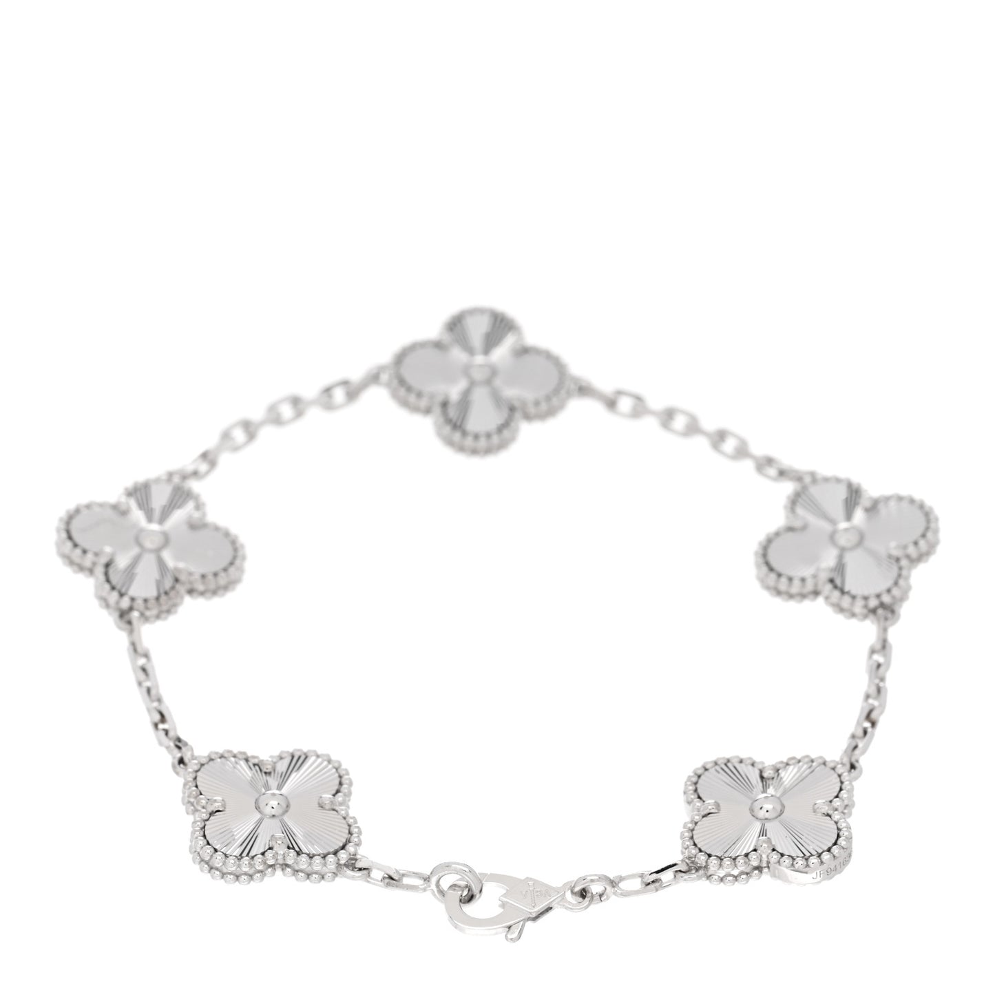 18K White Gold 5 Motifs Guilloche Vintage Alhambra Bracelet