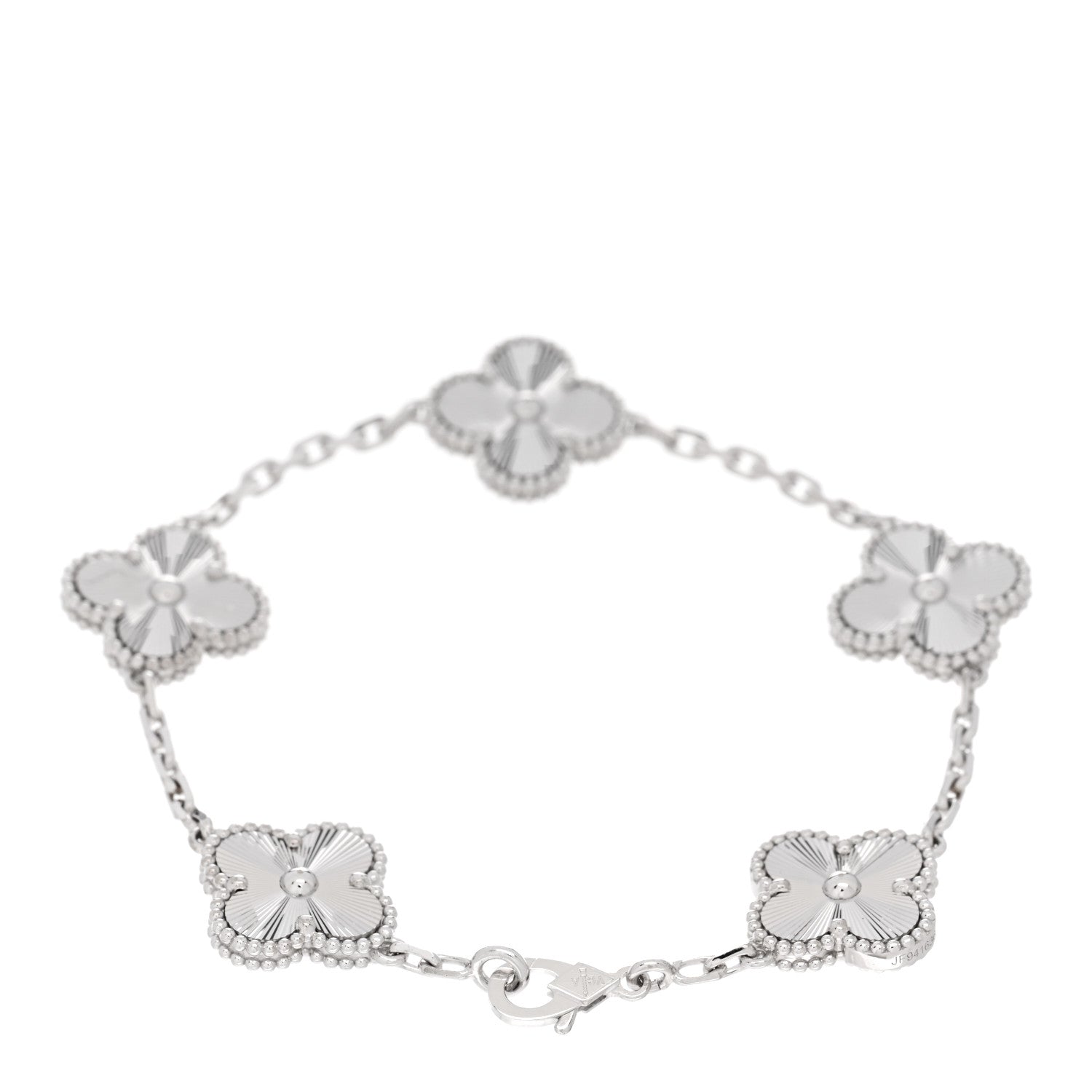Van Cleef & Arpels 18K White Gold 5 Motifs Guilloche Vintage Alhambra Bracelet 2 of 5