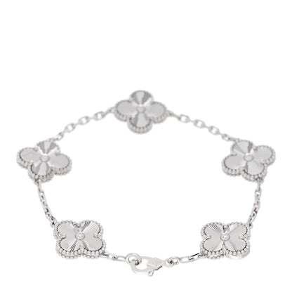 Van Cleef & Arpels 18K White Gold 5 Motifs Guilloche Vintage Alhambra Bracelet 2 of 5