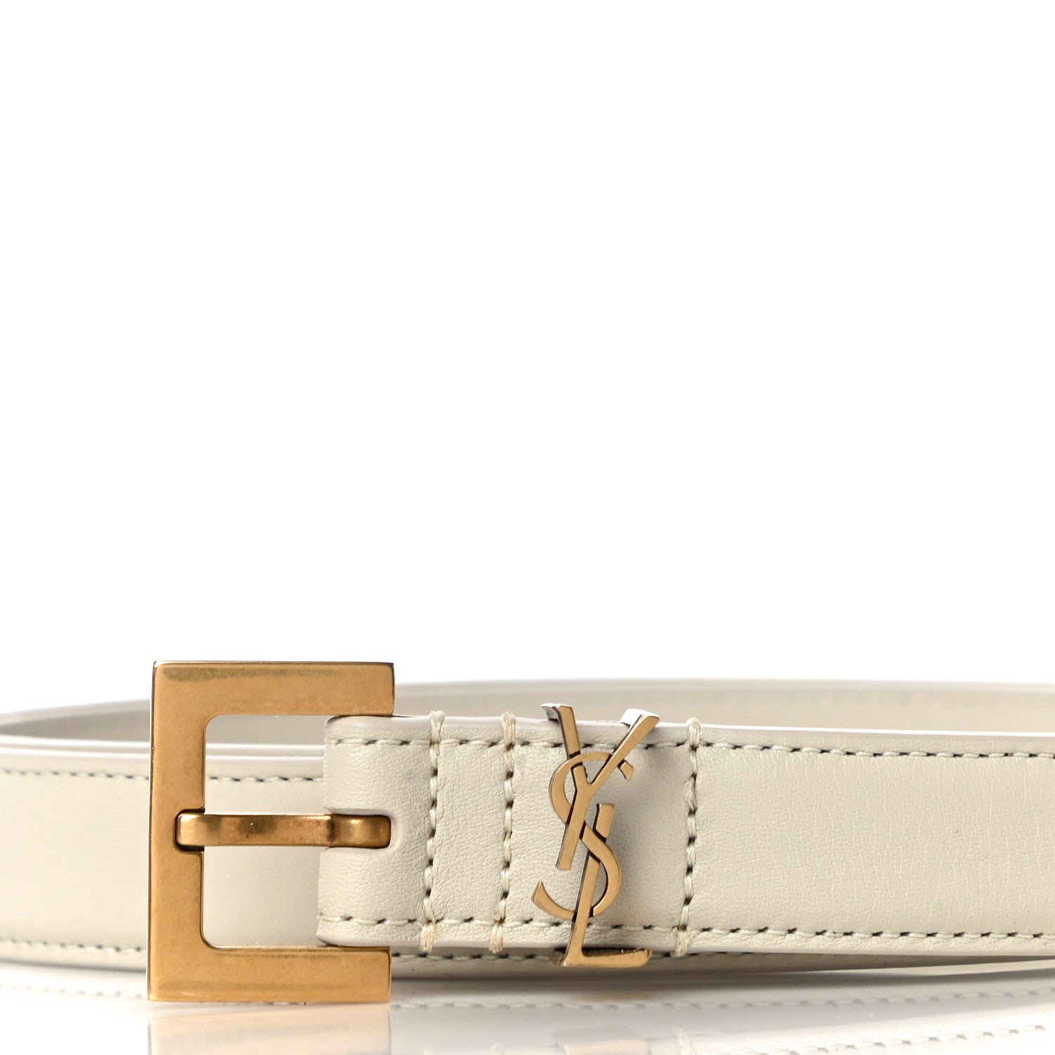 Saint Laurent Smooth Calfskin Monogram Square Buckle Belt 80 32 White 2 of 12