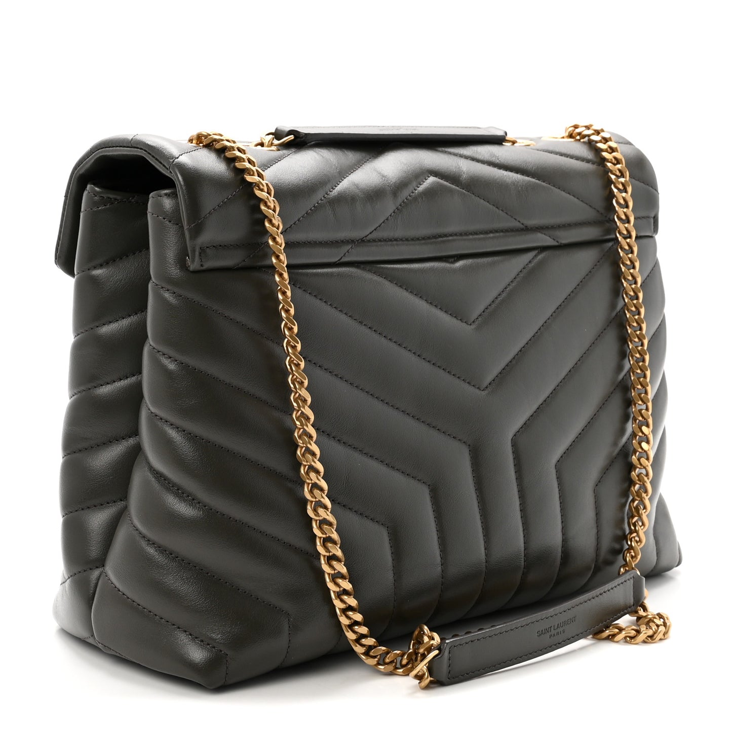 Calfskin Y Quilted Monogram Medium Loulou Chain Satchel Military Olive