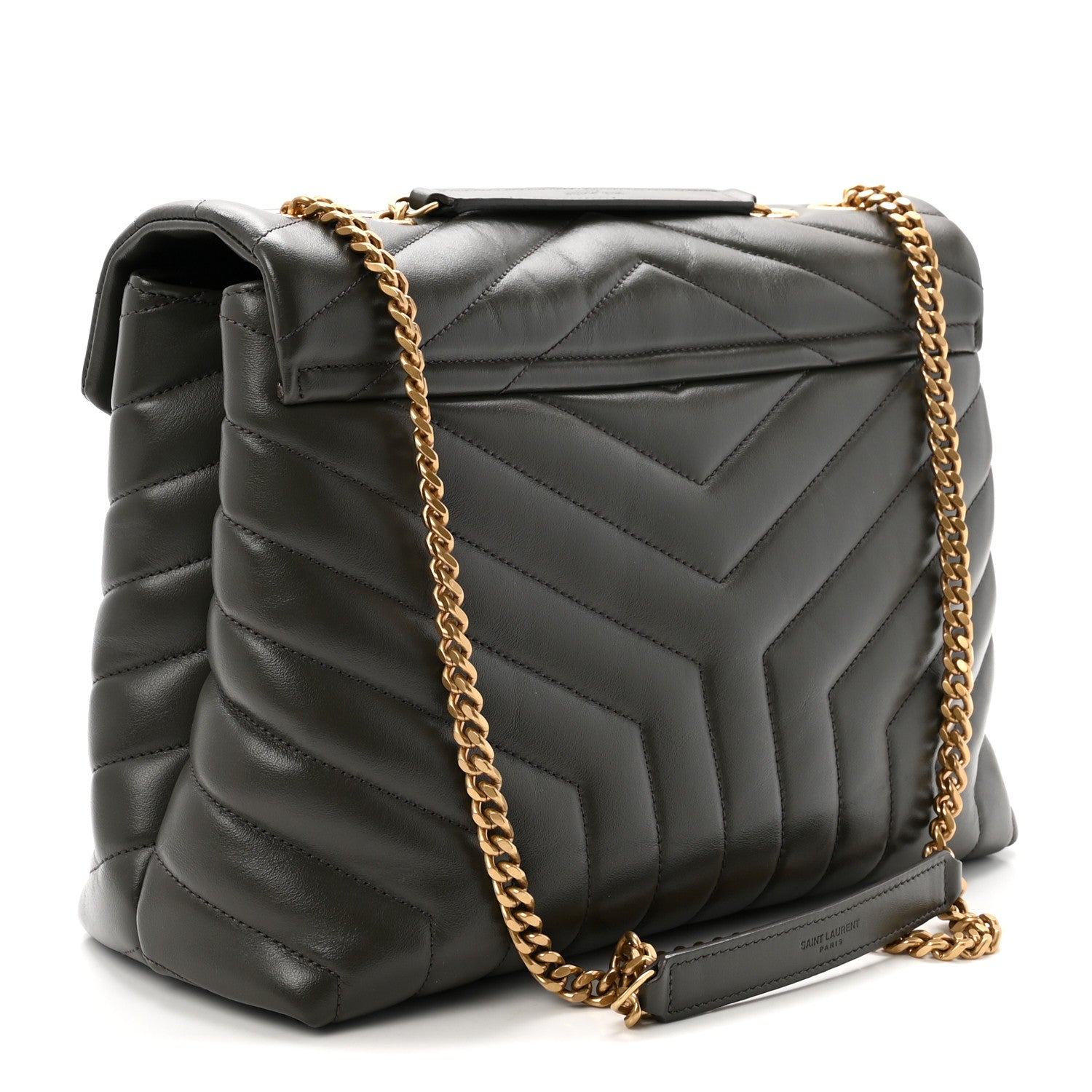 Saint Laurent Calfskin Y Quilted Monogram Medium Loulou Chain Satchel Military Olive 3 of 9