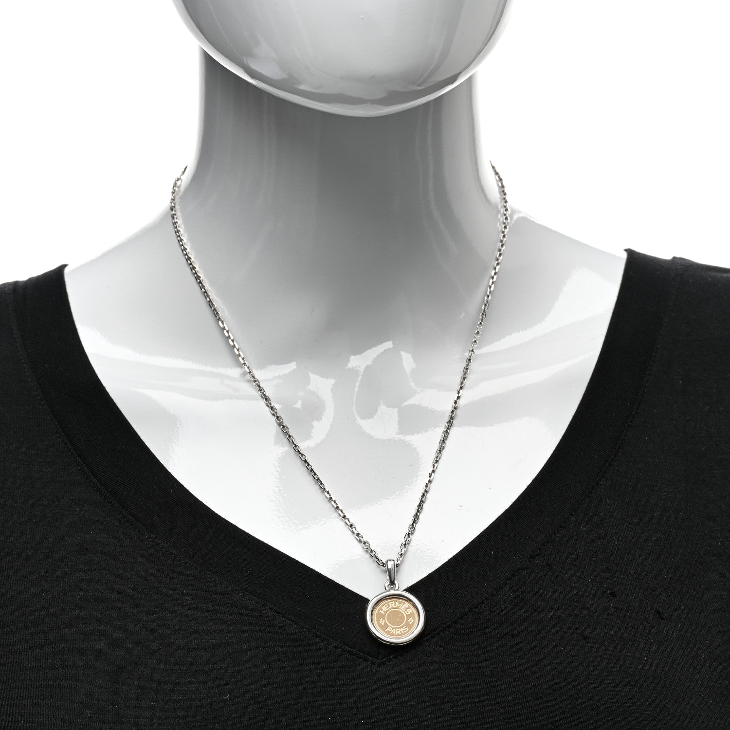 Hermes Sterling Silver 18K Yellow Gold Clou de Selle Pendant Necklace 2 of 4