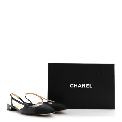 Chanel Goatskin Grosgrain Cap Toe CC Slingback Flats 39.5 Black 14 of 14