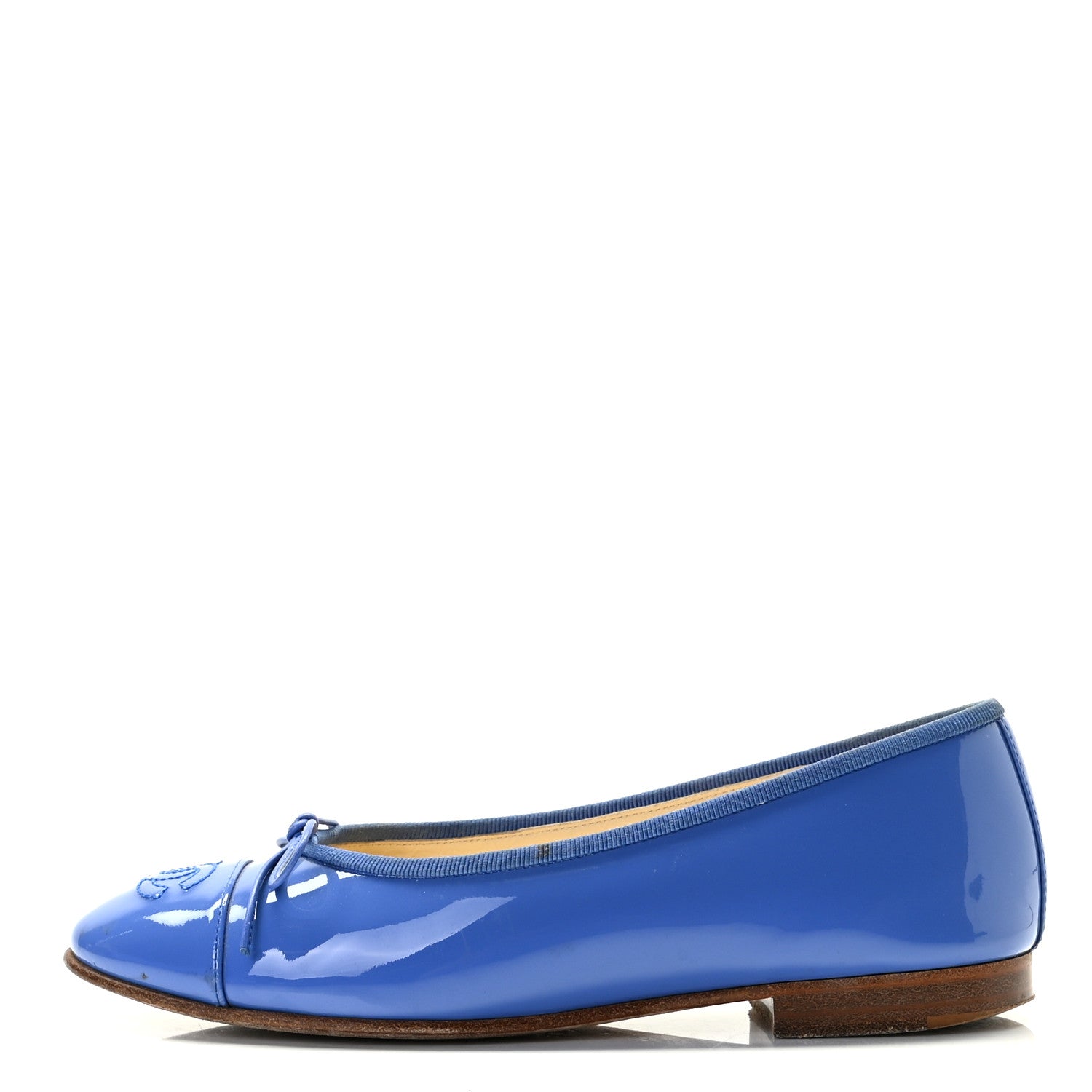 Chanel Patent Calfskin CC Cap Toe Ballerina Flats 35.5 Blue 1 of 16