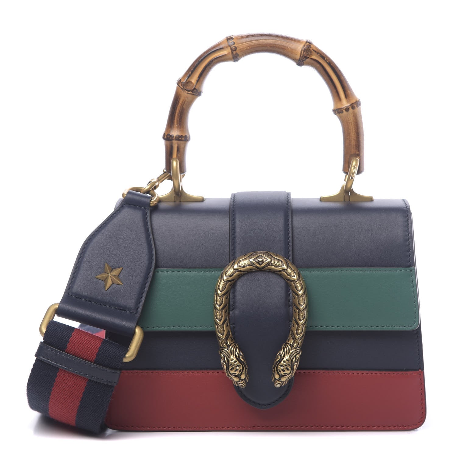 Gucci Calfskin Bamboo Web Mini Dionysus Top Handle Bag Blue Emerald Hibiscus Red 1 of 10
