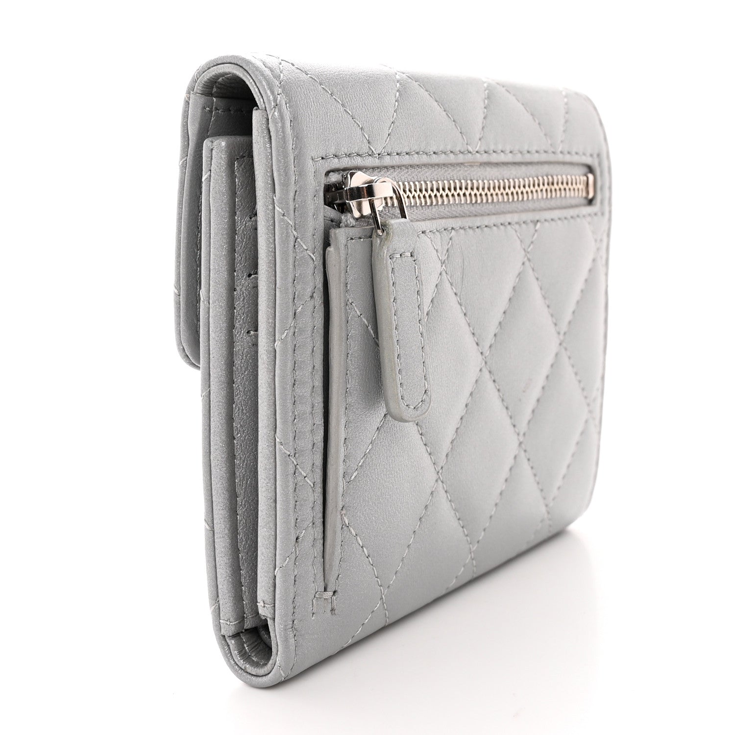 Chanel Metallic Lambskin Quilted Compact Flap Wallet Silver 3 of 11