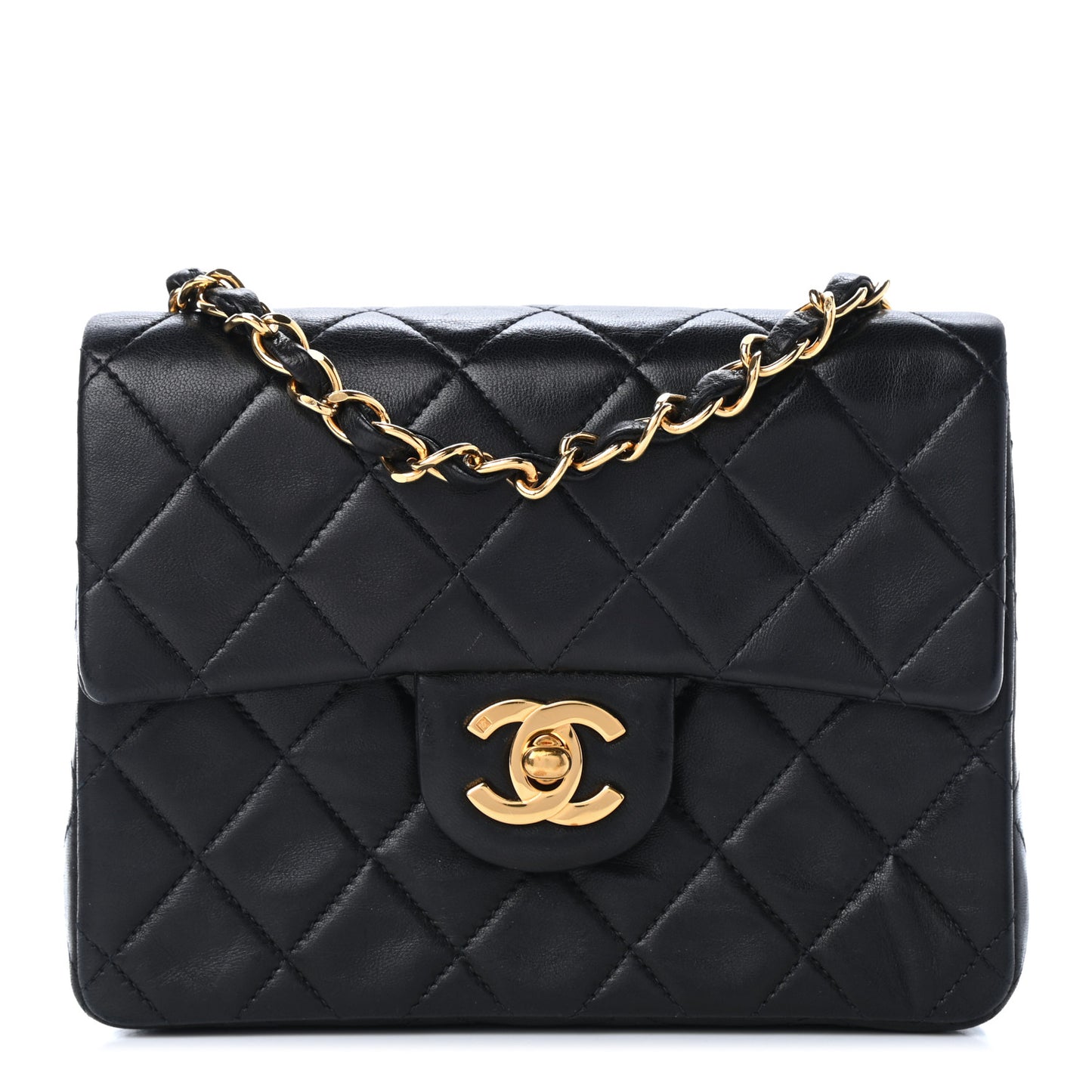 Lambskin Quilted Mini Square Flap Black