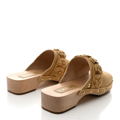 Chanel Suede Calfskin Camellia Mules 38 Beige 4 of 8