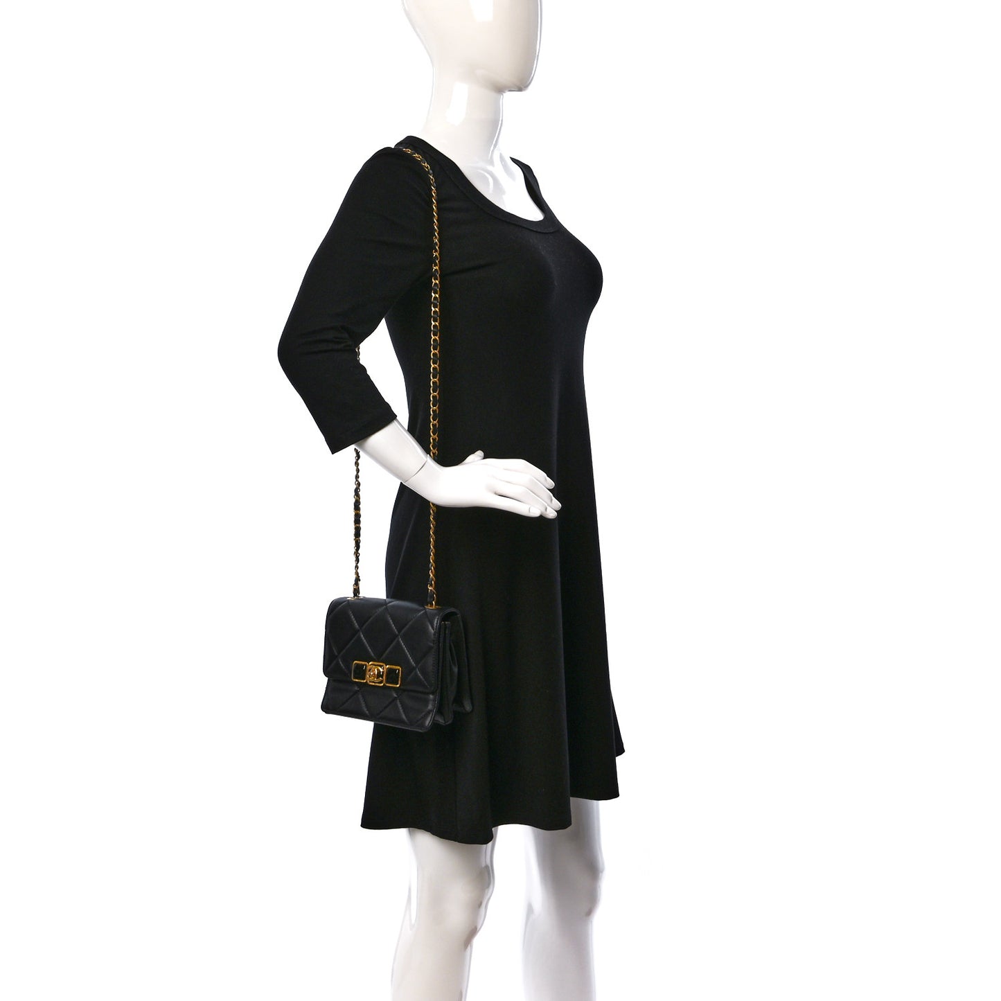 Calfskin Resin Quilted Mini Flap Black