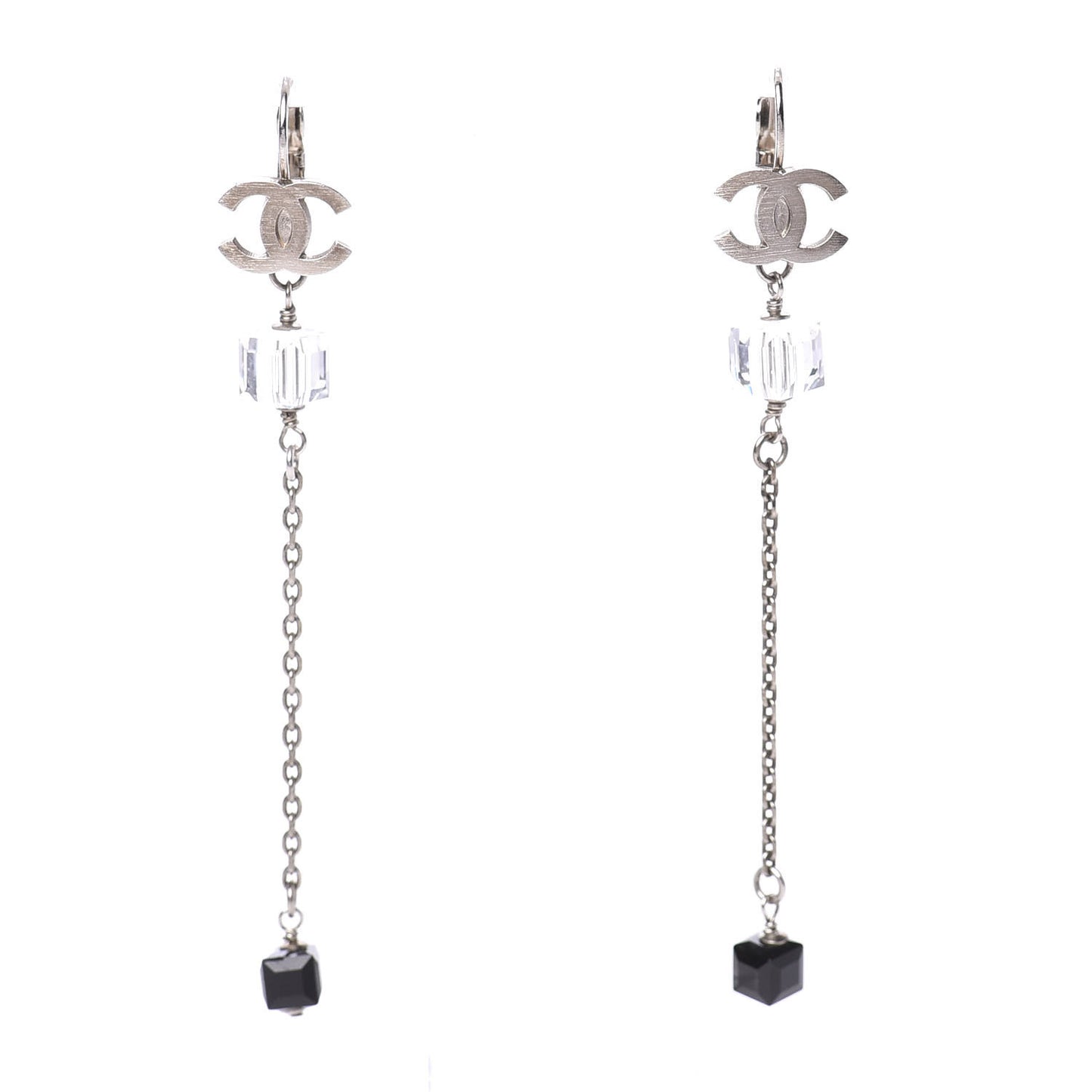 Crystal CC Dangle Earrings Silver Black