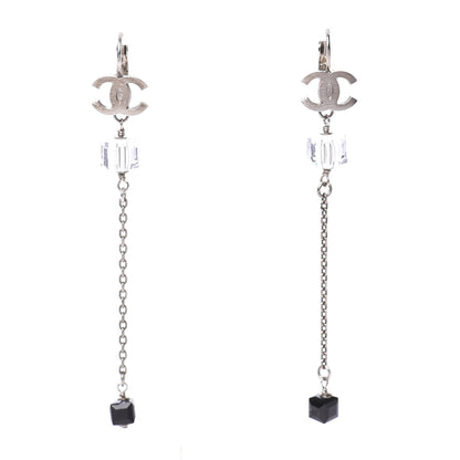 Chanel Crystal CC Dangle Earrings Silver Black 1 of 5