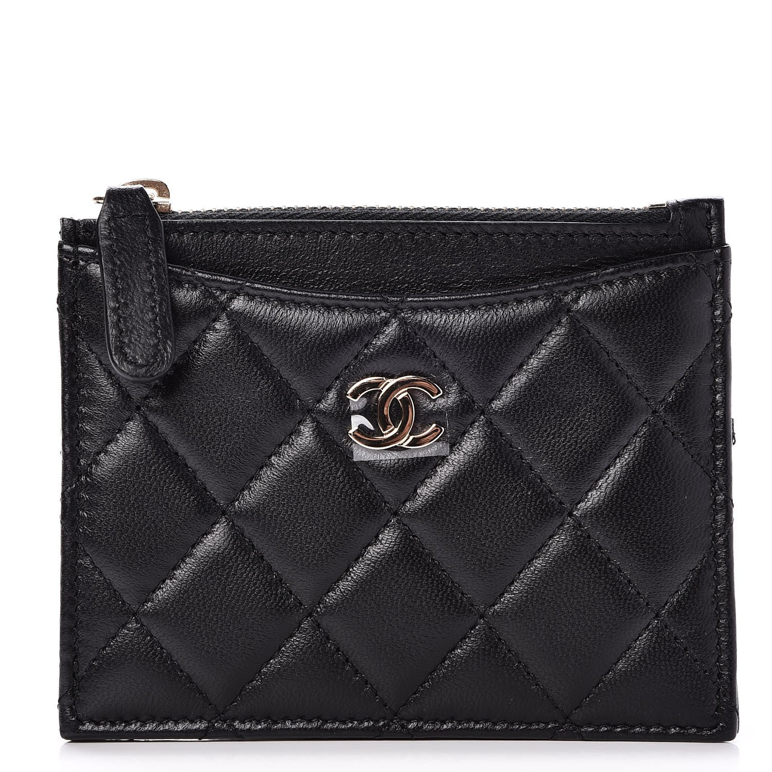 Chanel Lambskin Quilted Zip Card Holder Black 1 of 8