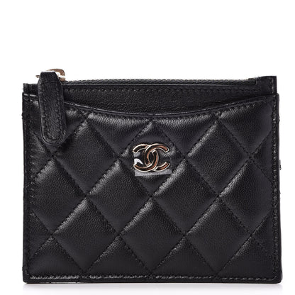 Chanel Lambskin Quilted Zip Card Holder Black 1 of 8