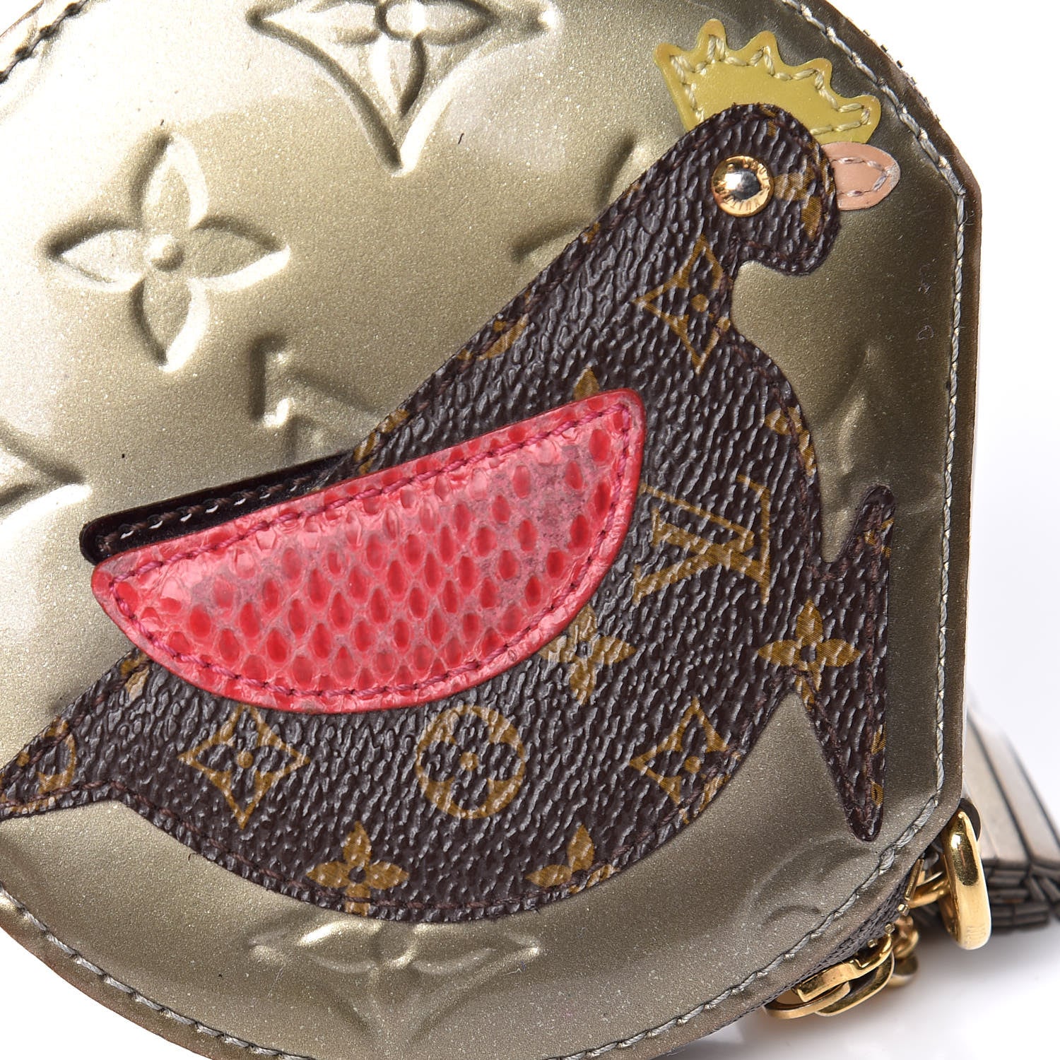 Louis Vuitton Vernis Animania Coq Rooster Round Coin Purse Gris Art Deco 7 of 8