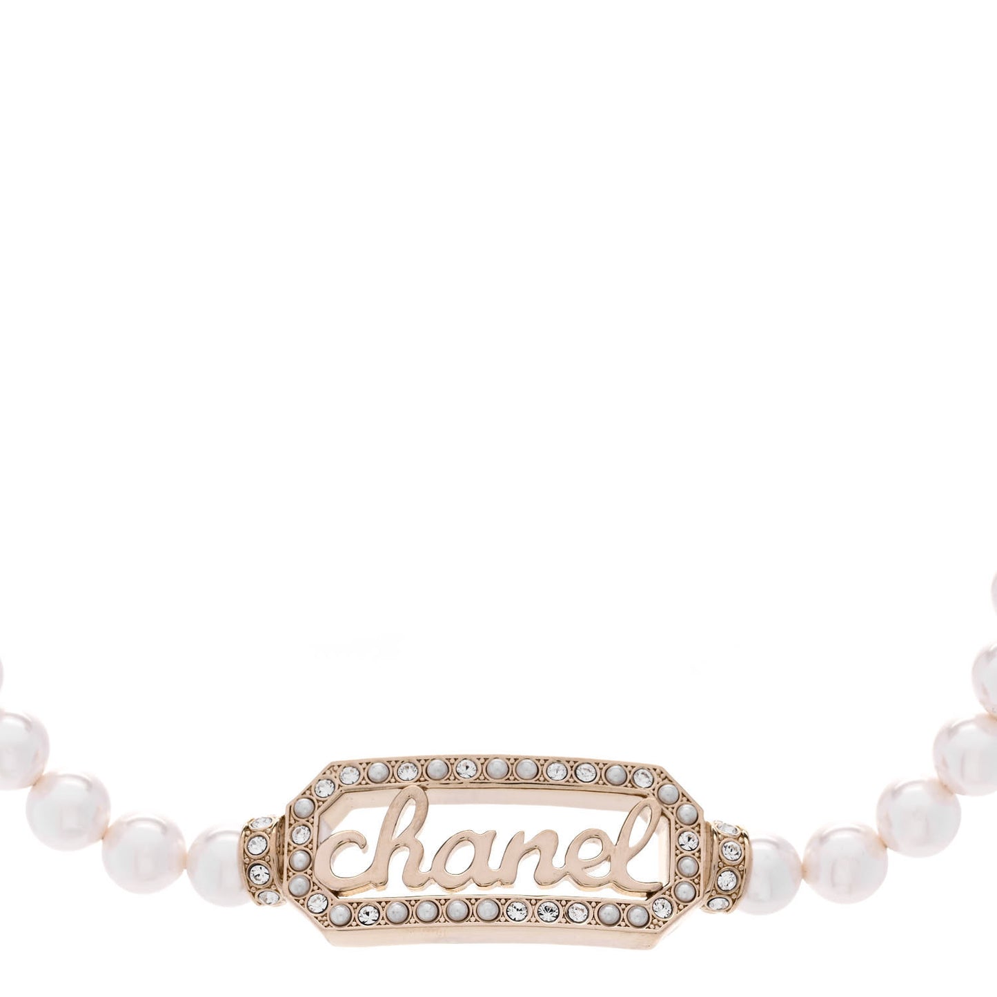 Pearl Crystal Logo Choker Gold Pearly White
