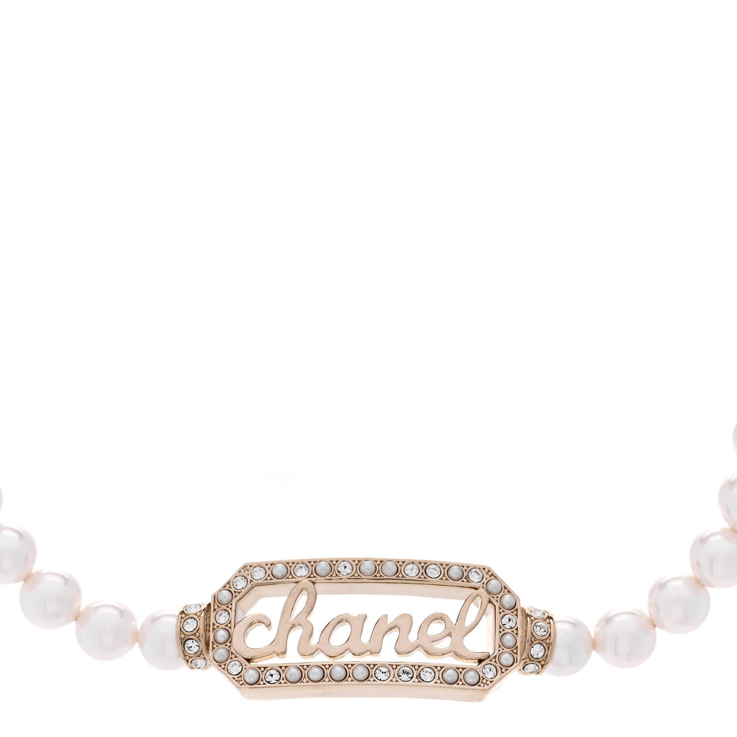 Chanel Pearl Crystal Logo Choker Gold Pearly White 1 of 6