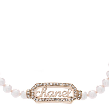 Chanel Pearl Crystal Logo Choker Gold Pearly White 1 of 6