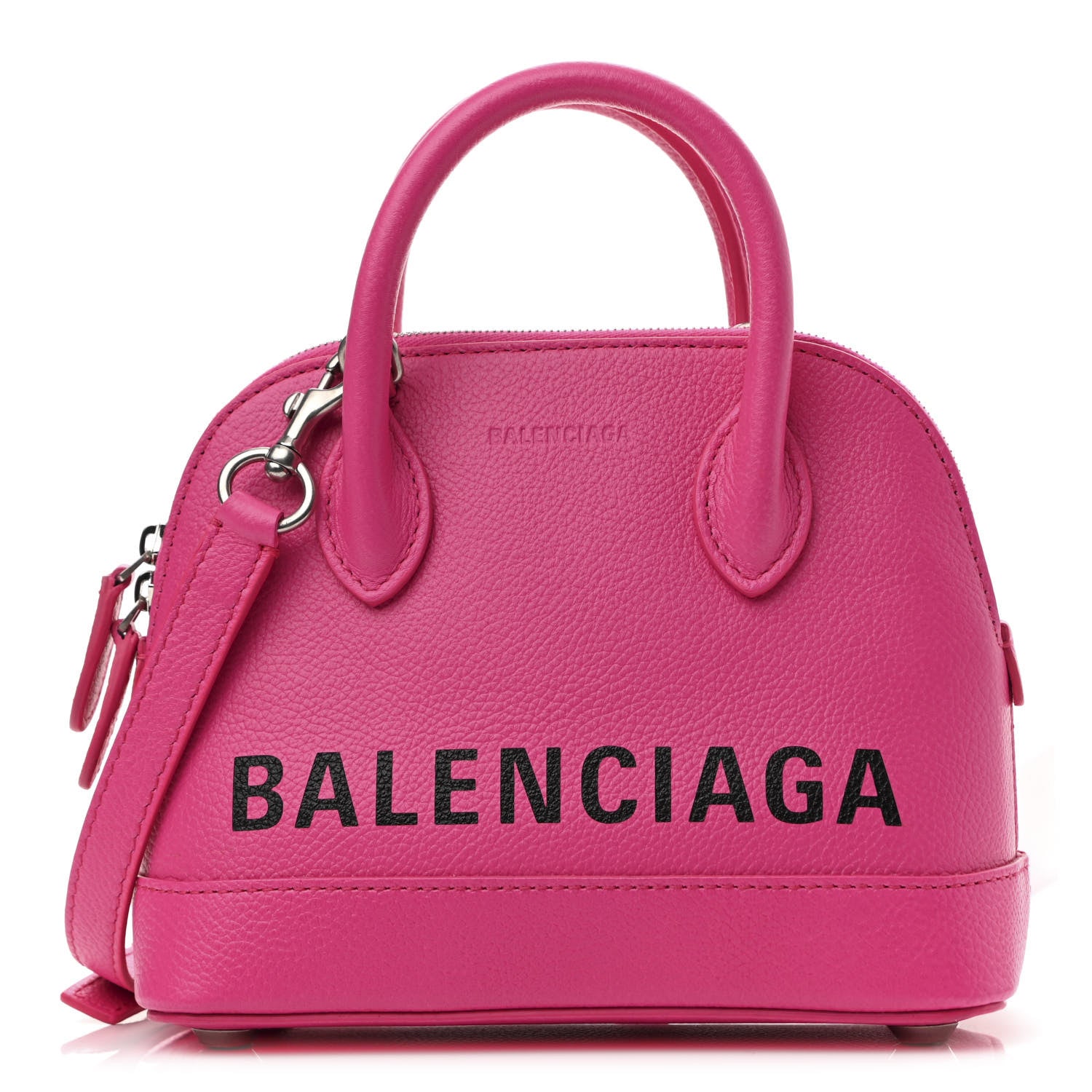 Balenciaga Grained Calfskin Logo XXS Ville Top Handle Bag Acid Fuchsia Black 1 of 10