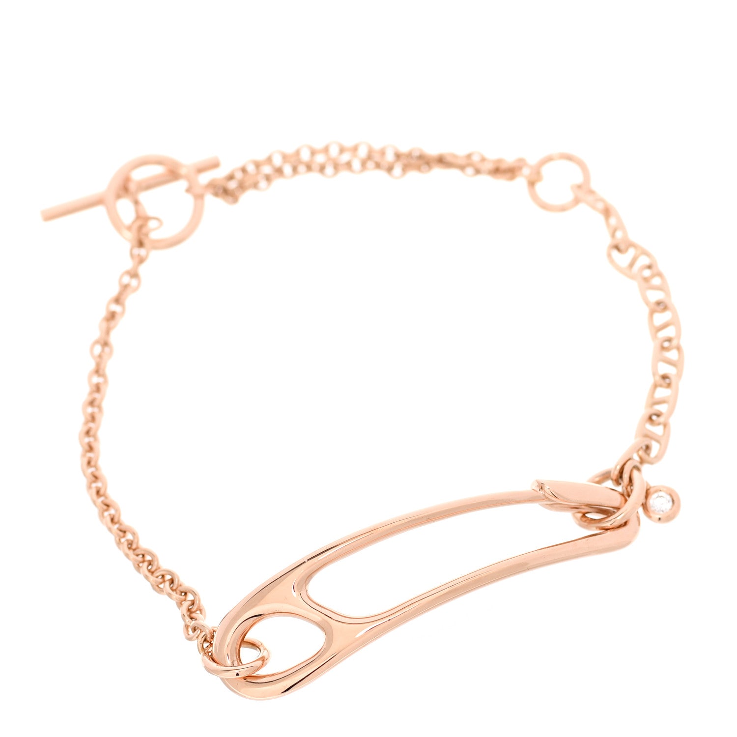 Hermes 18K Rose Gold Diamond MM Chaine d'Ancre Punk Bracelet ST 1 of 4
