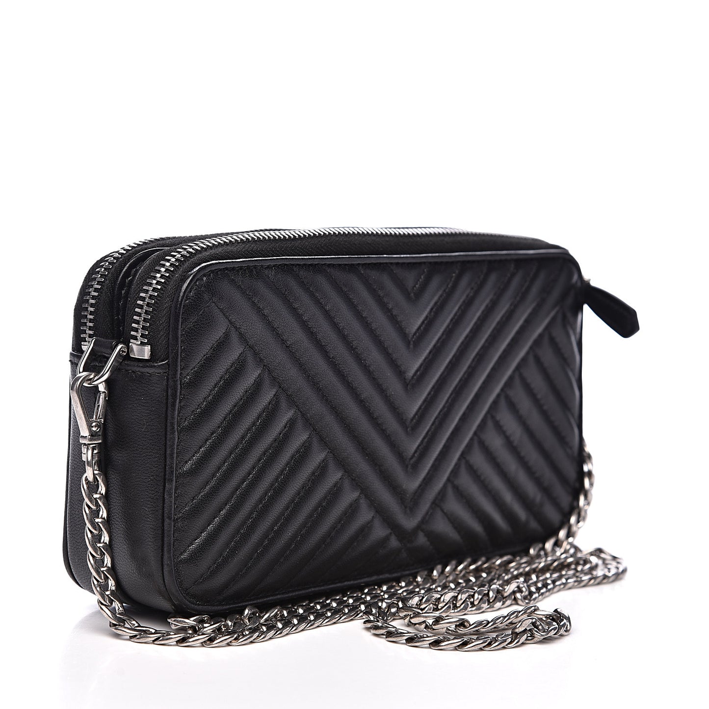 Nappa Impunture Diagramme Mini Double Zip Chain Crossbody Bag Black