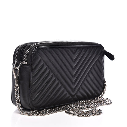 Prada Nappa Impunture Diagramme Mini Double Zip Chain Crossbody Bag Black 3 of 12